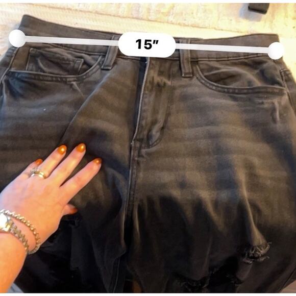 SO Super High Rise Mom Jeans SZ 9 29W - Black WIDE Leg Distressed Relax Fit NWT - Picture 7 of 9